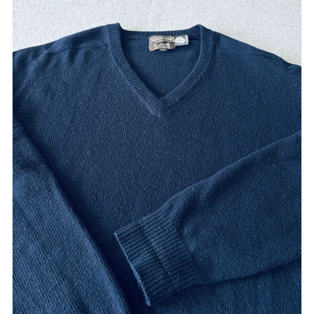 Vintage Saville‎ Row Sweater Blue 100% Lambs Wool V Neck Men's Large Pullover